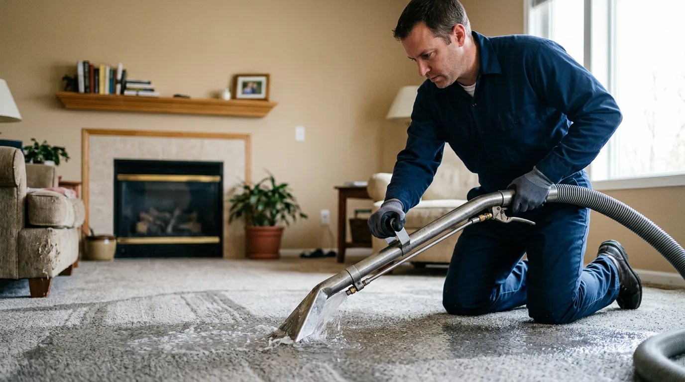 Water damage restoration technician working near Hillsboro, AL